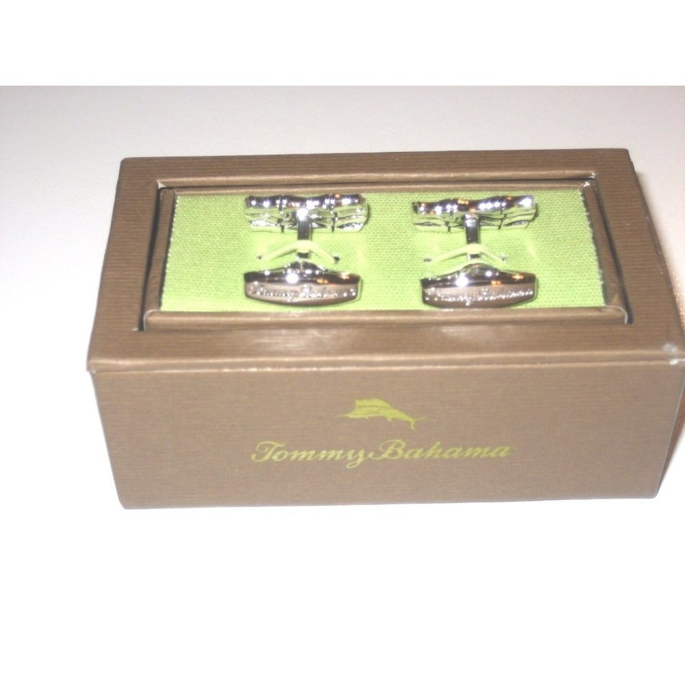 Tommy Bahama Men's Bamboo Inspired Silver Brass Cufflinks Classic NIB - Picture 2 of 2